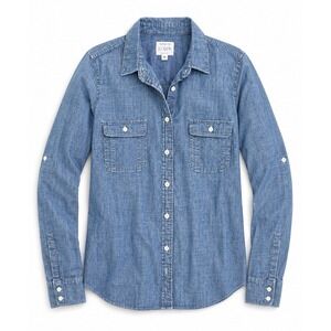 J.Crew Chambray Button Down Shirt Women's Medium Blue Denim Lightweight Classic